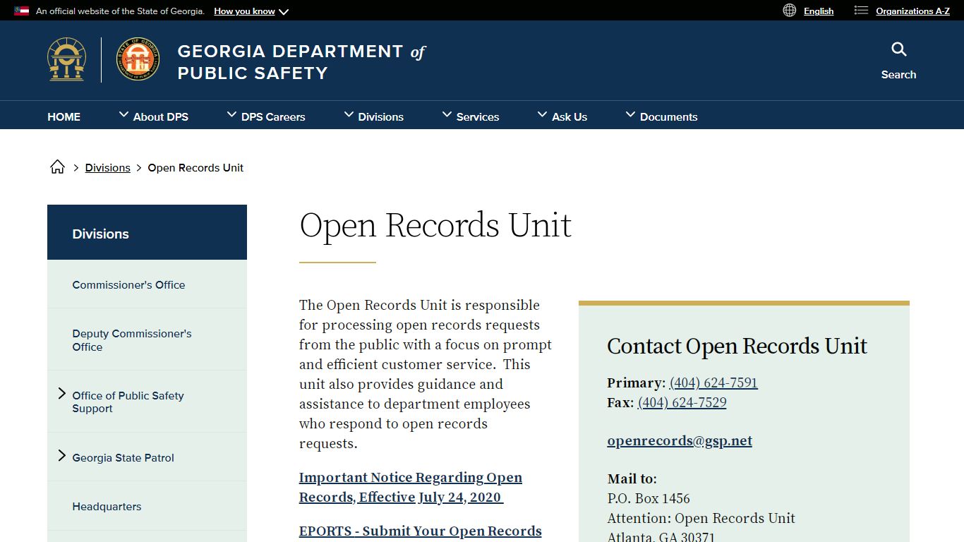 Open Records Unit | Georgia Department of Public Safety